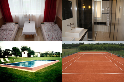 Pokój, łazienka, basen i kort tenisowy - Agropodzamcze